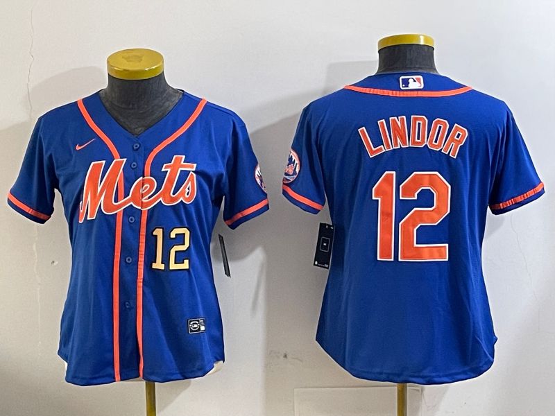 Youth New York Mets #12 Lindor Blue Game 2024 Nike MLB Jersey style 1